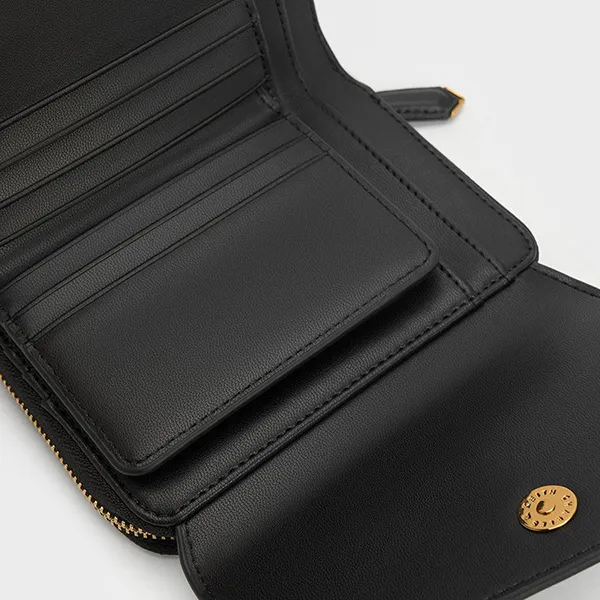 Ví Nữ Charles & Keith CNK Stitch Trim Envelope Wallet - Black 10770427-5 Màu Đen