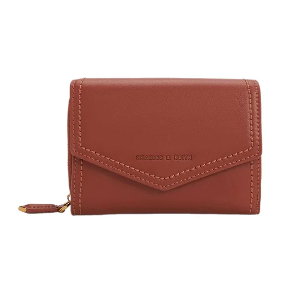 Ví Nữ Charles & Keith CNK Stitch Trim Envelope Wallet - Mocha 10770427-5 Màu Nâu Đậm