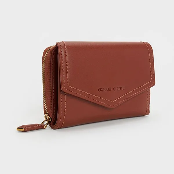 Ví Nữ Charles & Keith CNK Stitch Trim Envelope Wallet - Mocha 10770427-5 Màu Nâu Đậm