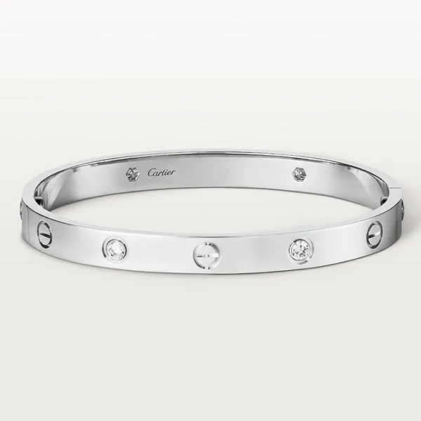 Vòng Đeo Tay Jewery Luxury LOVE Vàng Trắng 18k 4 Kim Cương 6.1mm Màu Trắng Bạc Size 16 - Trang sức - Vua Hàng Hiệu