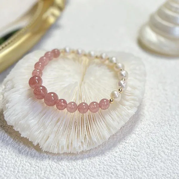 Vòng Đeo Tay Nữ Kya Jewel Thạch Dâu Tây Và Ngọc Trai PB10 Màu Đỏ - Trắng