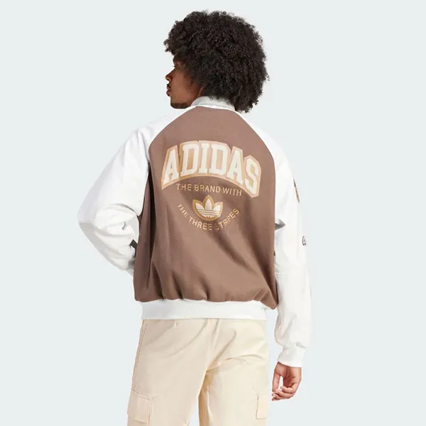 Áo Khoác Nam Adidas VRCT Bomber Jacket IS0191 Size Màu Nâu Phối Trắng Size S