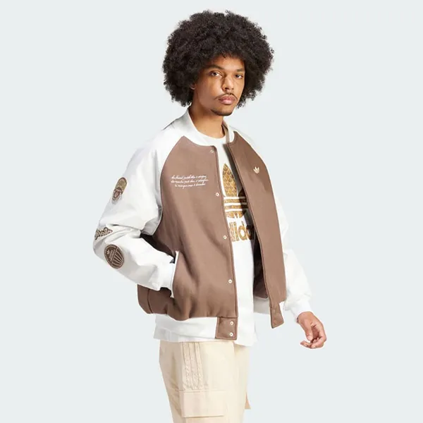 Áo Khoác Nam Adidas VRCT Bomber Jacket IS0191 Size Màu Nâu Phối Trắng Size S