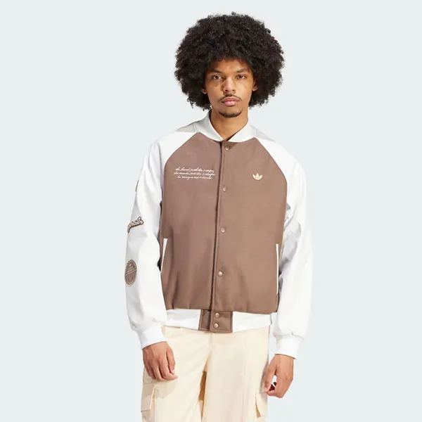 Áo Khoác Nam Adidas VRCT Bomber Jacket IS0191 Size Màu Nâu Phối Trắng Size S