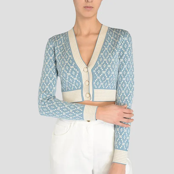 Áo Len Cardigan Nữ Elisabetta Franchi In Light Blue MK10Q31E2 Màu Xanh Nhạt Size 42
