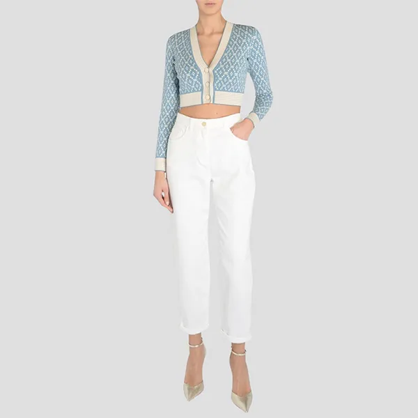 Áo Len Cardigan Nữ Elisabetta Franchi In Light Blue MK10Q31E2 Màu Xanh Nhạt Size 42