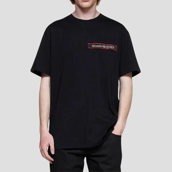 Áo Phông Nam Alexander McQueen With Logo Embroidered T-Shirt 642662 QTX74 0901 Màu Đen Size S