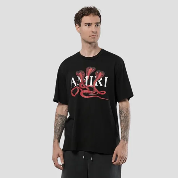Áo Phông Nam Amiri In Black With Logo Snake Printed AMJYTE1086 Tshirt Màu Đen Size S