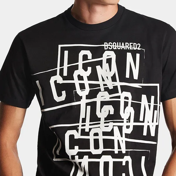 Áo Phông Nam Dsquared2 With Icon Logo Printed T-Shirt S79GC0087S23009 900 Màu Đen Size XS