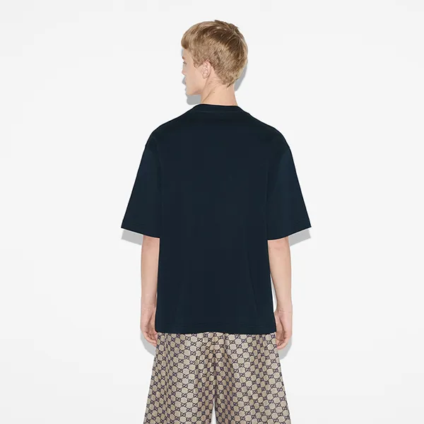 Áo Phông Nam Gucci With Logo Print T-Shirt 784361 XJGKA 4735 Màu Xanh Navy Size S - Thời trang - Vua Hàng Hiệu