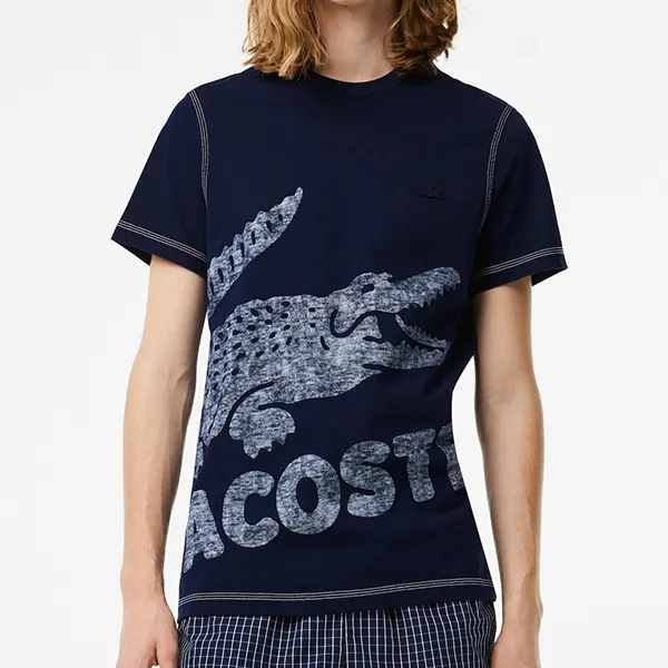Áo Phông Nam Lacoste Regular Fit Organic Cotton Jersey Tshirt TH8249 166 Màu Xanh Navy Size 4