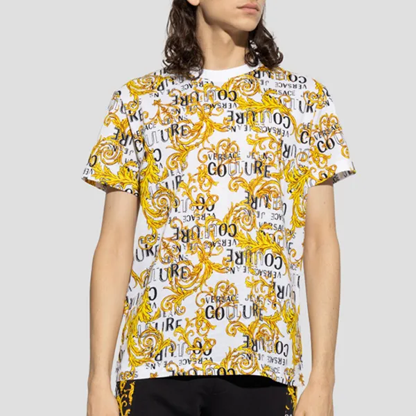 Áo Phông Nam Versace Jeans Couture Baroque-Print T-Shirt 74GAH6S0JS161 G03 Màu Trắng/Vàng Size S - Thời trang - Vua Hàng Hiệu