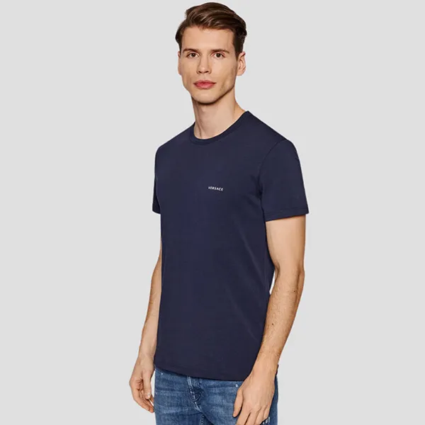 Áo Phông Nam Versace With Logo Printed T-Shirt AU04023 AC00058 A98F Màu Xanh Navy Size 5