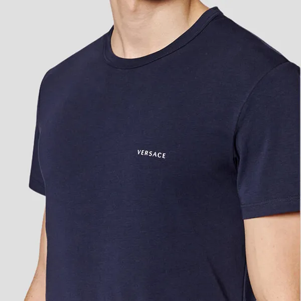 Áo Phông Nam Versace With Logo Printed T-Shirt AU04023 AC00058 A98F Màu Xanh Navy Size 5