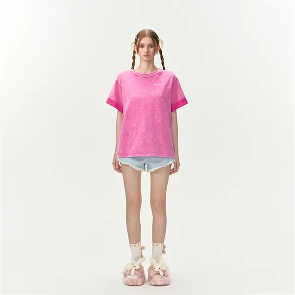 Áo Phông Nữ 13 De Marzo Washed Sequins Logo TShirt Pink Màu Hồng Size S