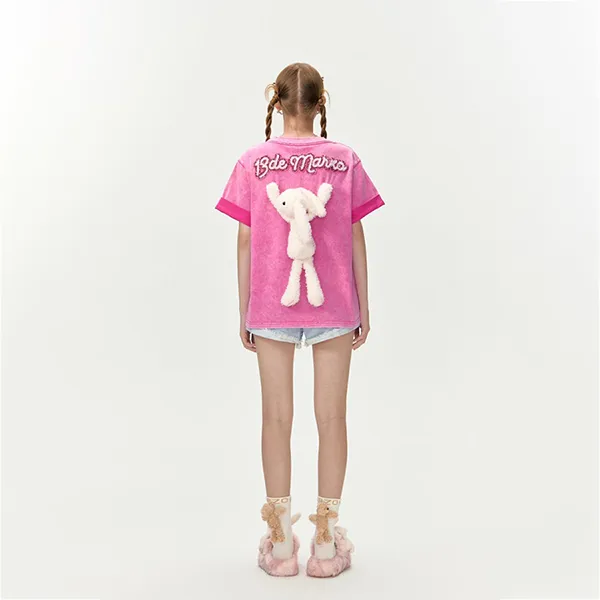 Áo Phông Nữ 13 De Marzo Washed Sequins Logo TShirt Pink Màu Hồng Size S