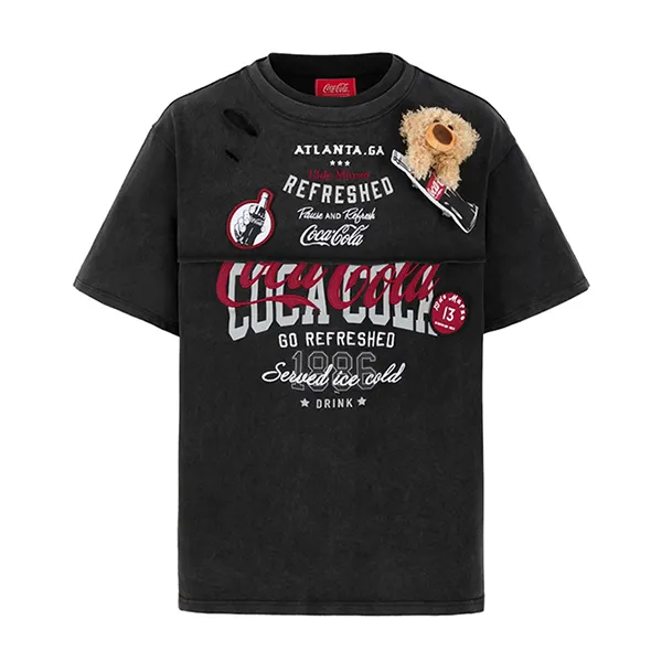 Áo Phông Nữ 13 De Marzo X Coca-Cola Bear Layered Logo Tshirt Black Màu Đen Size S