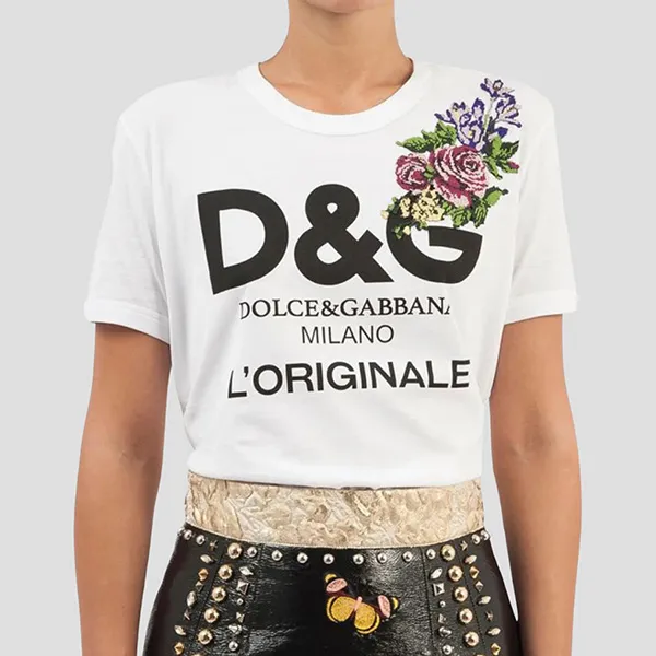 Áo Phông Nữ Dolce & Gabbana D&G White With Logo Printed F8J32Z HP731 HWF99 Tshirt Màu Trắng Size 38