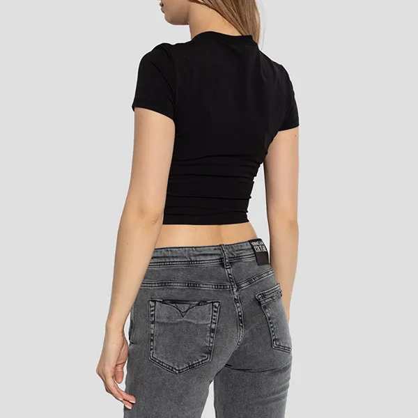 Áo Phông Nữ Versace Jeans Couture Black With Logo Printed 77HAHC00CJ02C899 Tshirt Màu Hồng Đen Size S