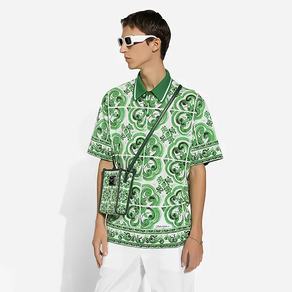 Áo Polo Nam Dolce & Gabbana D&G With Majolica Printed G8RV9TII7CZHU3TN Màu Xanh Lá Size 46