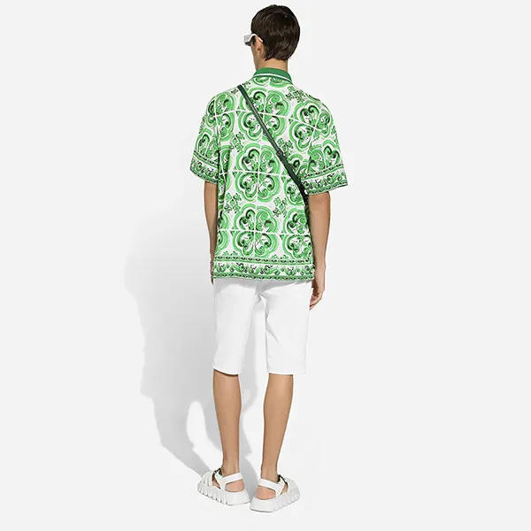 Áo Polo Nam Dolce & Gabbana D&G With Majolica Printed G8RV9TII7CZHU3TN Màu Xanh Lá Size 46