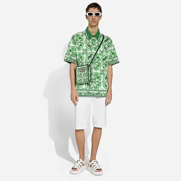 Áo Polo Nam Dolce & Gabbana D&G With Majolica Printed G8RV9TII7CZHU3TN Màu Xanh Lá Size 46