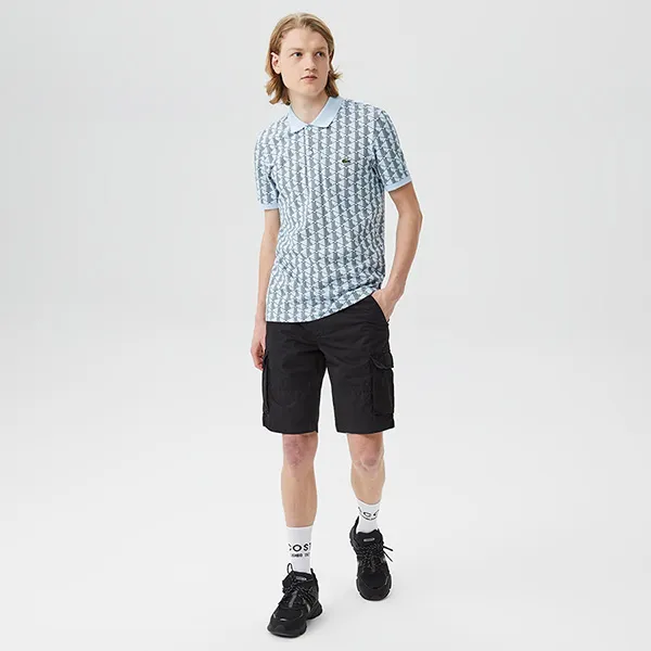 Áo Polo Nam Lacoste Men's Monogram Classic Fit PH0324 24M Màu Xanh Nhạt Size 2