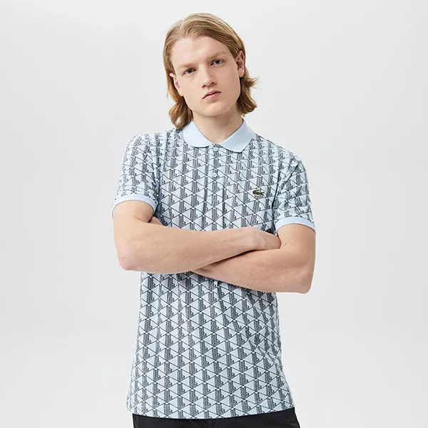 Áo Polo Nam Lacoste Men's Monogram Classic Fit PH0324 24M Màu Xanh Nhạt Size 2