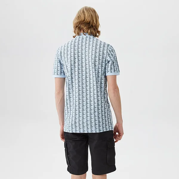 Áo Polo Nam Lacoste Men's Monogram Classic Fit PH0324 24M Màu Xanh Nhạt Size 2