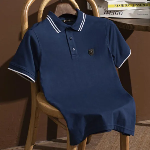 Áo Polo Nam Roberto Cavalli Cổ Viền 2 Sọc Polo Shirt PVN452 Màu Xanh Than Size S