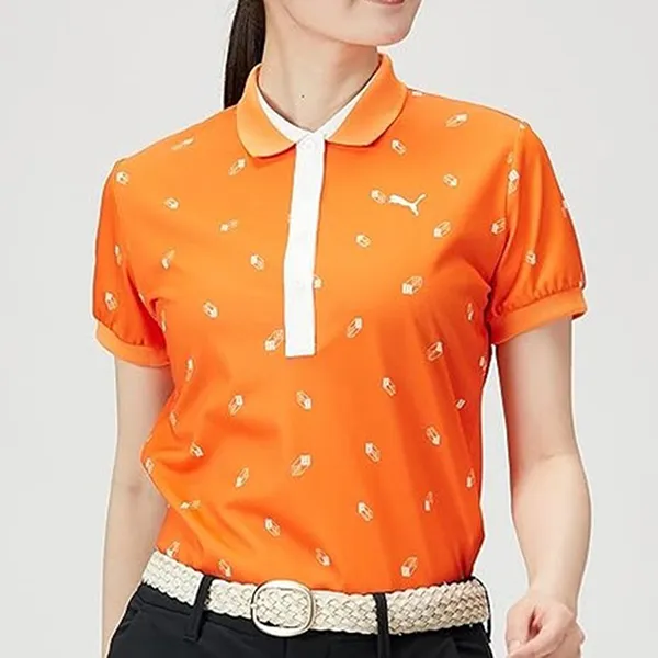 Áo Polo Nữ Puma Golf Drycell Golf 3D Logo AOP Short Sleeve Shirt 930561_03 Màu Cam Size M