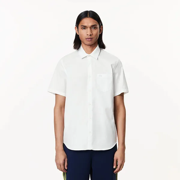 Áo Sơ Mi Cộc Tay Nam Lacoste Regular Fit Solid Cotton Shirt CH8528-10 001 Màu Trắng Size 43