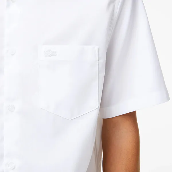 Áo Sơ Mi Cộc Tay Nam Lacoste Regular Fit Solid Cotton Shirt CH8528-10 001 Màu Trắng Size 43
