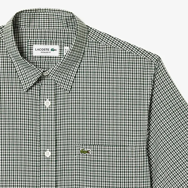 Áo Sơ Mi Cộc Tay Nam Lacoste Men's Short Sleeve Shirt With Checkered Pattern CH3753-10 Màu Xanh Lá Size 36