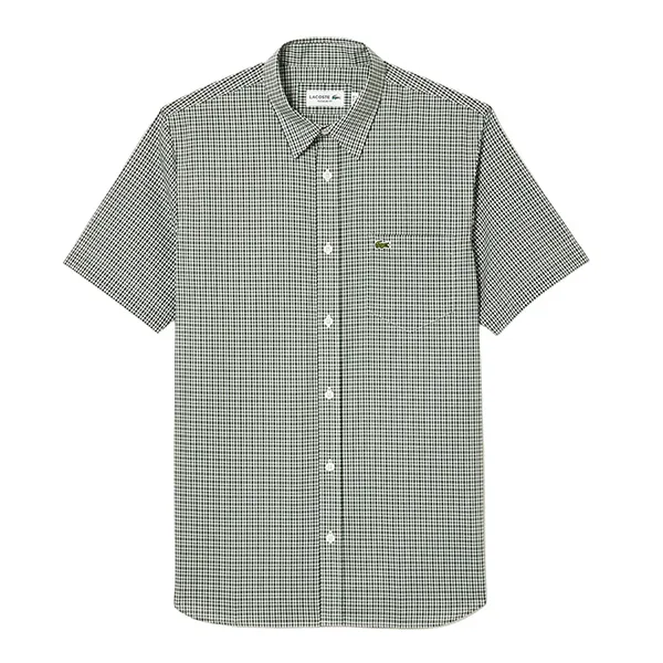 Áo Sơ Mi Cộc Tay Nam Lacoste Men's Short Sleeve Shirt With Checkered Pattern CH3753-10 Màu Xanh Lá Size 36