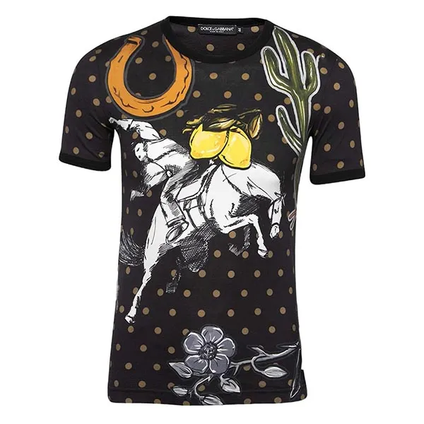 Áo Thun Nam Dolce & Gabbana D&G Printed Cotton Crewneck G8H52T Tshirt Màu Đen Size 46
