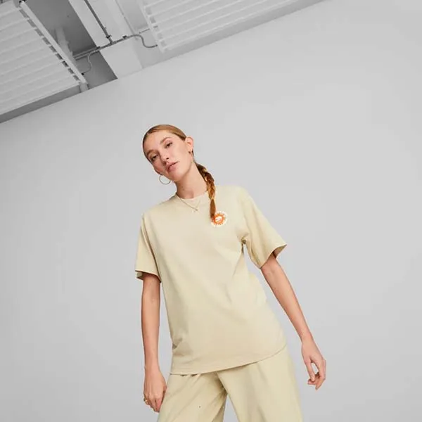 Áo Thun Nữ Puma Downtown Relaxed Graphic 538362-88 Màu Be Size M