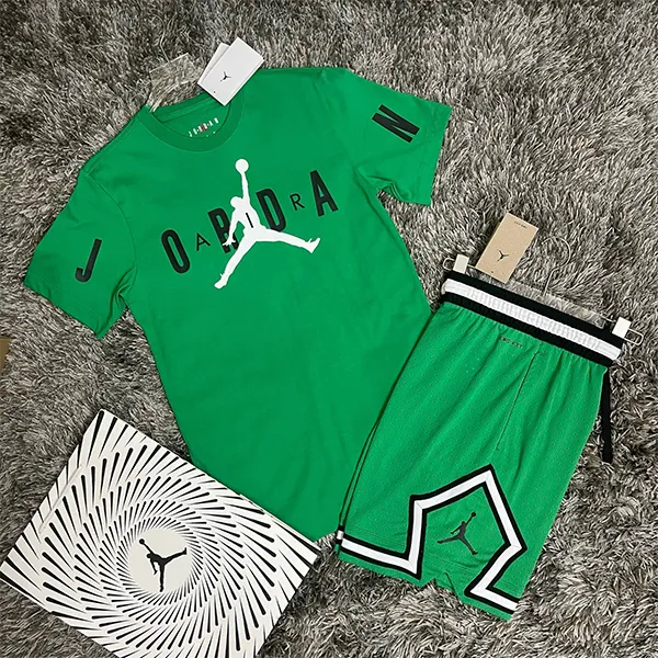 Bộ Quần Áo Cộc Tay Nam Nike Air Jordan Stretch Logo DV1445-310/DX1487-310 Màu Xanh Lá Size L