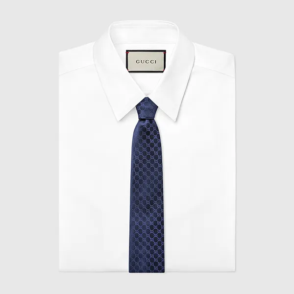 Cà Vạt Nam Gucci GG Pattern Silk Tie 456520 4B002 4168 Màu Xanh Navy