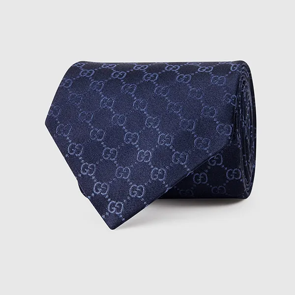 Cà Vạt Nam Gucci GG Pattern Silk Tie 456520 4B002 4168 Màu Xanh Navy