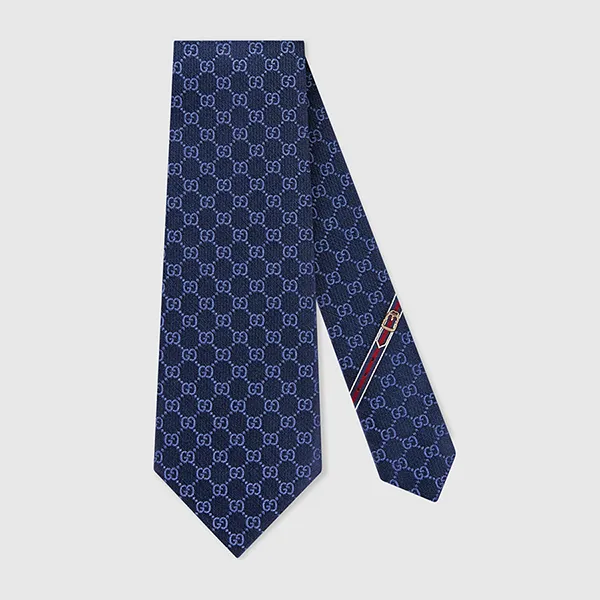 Cà Vạt Nam Gucci GG Pattern Silk Tie 456520 4B002 4168 Màu Xanh Navy