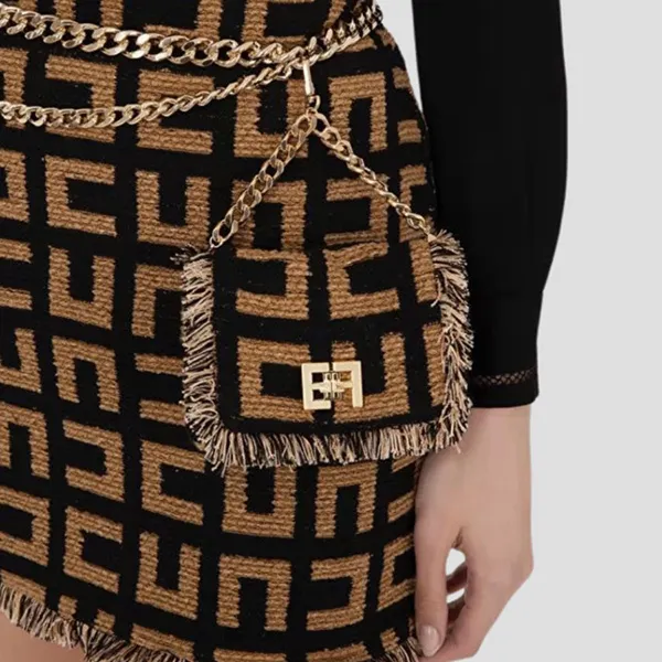 Chân Váy Nữ Elisabetta Franchi Brown With Logo Printed GGO04632EW Màu Nâu Đen Size 42
