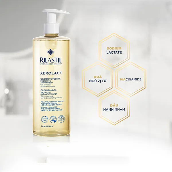 Dầu Tắm Hỗ Trợ Làm Sạch, Dưỡng Ẩm, Làm Sáng Da Rilastil Xerolact Cleansing Oil 750ml - Mỹ phẩm - Vua Hàng Hiệu