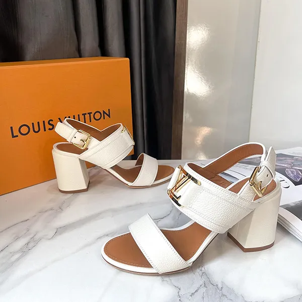 Dép Cao Gót Nữ Louis Vuitton LV Leather Horizon Sandals White Màu Trắng Nâu Size 37