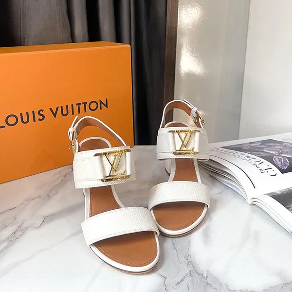 Dép Cao Gót Nữ Louis Vuitton LV Leather Horizon Sandals White Màu Trắng Nâu Size 37