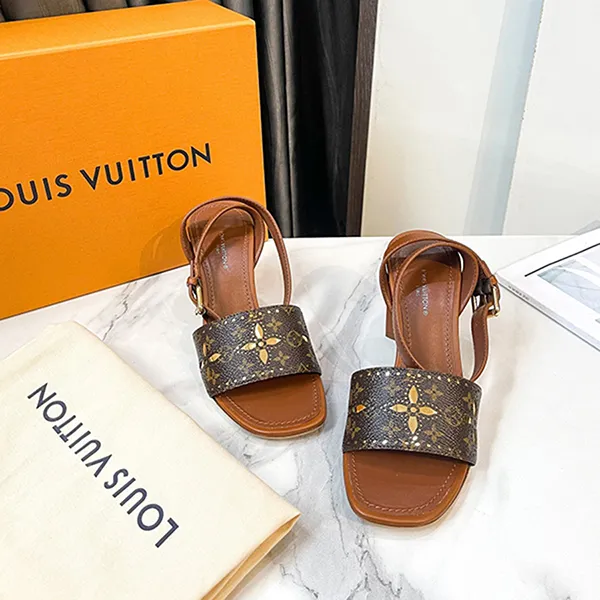 Dép Cao Gót Nữ Louis Vuitton LV Silhouette Monogram Canvas Ankle Strap Sandals Shoes Màu Nâu Đen Size 36 - Dép - Vua Hàng Hiệu