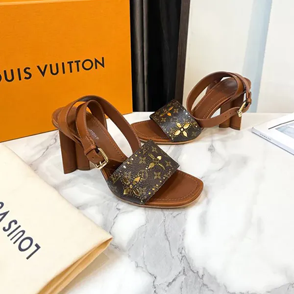Dép Cao Gót Nữ Louis Vuitton LV Silhouette Monogram Canvas Ankle Strap Sandals Shoes Màu Nâu Đen Size 36 - Dép - Vua Hàng Hiệu
