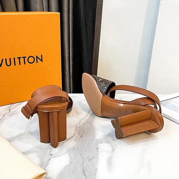 Dép Cao Gót Nữ Louis Vuitton LV Silhouette Monogram Canvas Ankle Strap Sandals Shoes Màu Nâu Đen Size 36 - Dép - Vua Hàng Hiệu