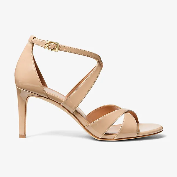 Dép Cao Gót Nữ Michael Kors MK Kinsley Faux Patent Leather Sandal 40S3KSMS1A Màu Camel Size 6