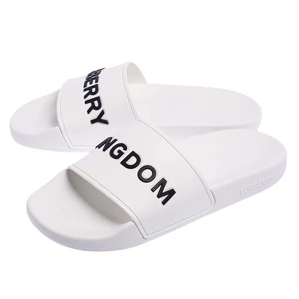 Dép Nam Burberry White Rubber Kingdom Motif Slip On Slides Màu Trắng Size 40 - Dép - Vua Hàng Hiệu